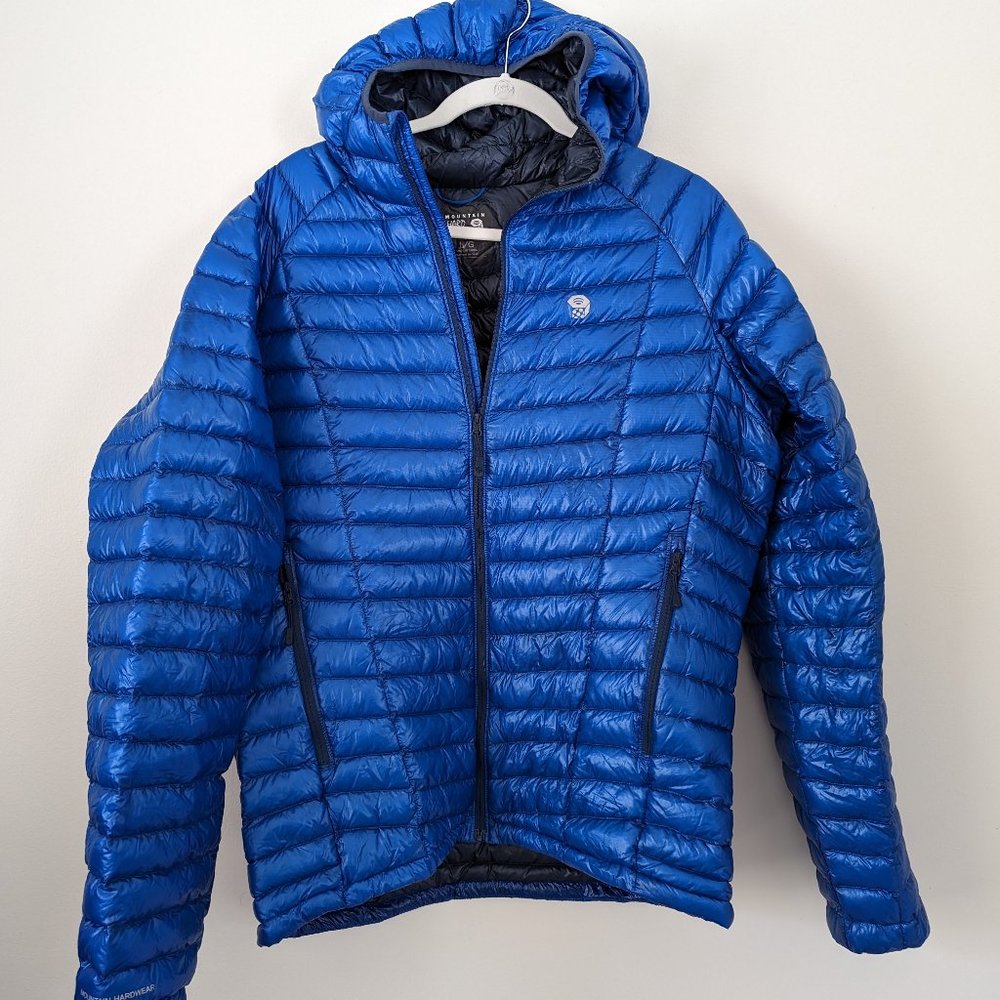 Mountain Hardwear Lightweight Blue Down Hooded Jacket (Mens Size Large)
